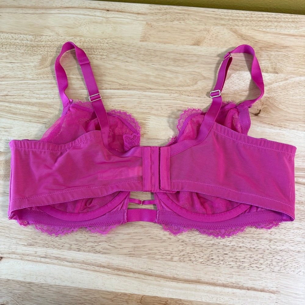 Cacique Unlined Balconette Bra 44DD Fuchsia Pink Floral Lace Strappy 1122035 - Picture 4 of 7